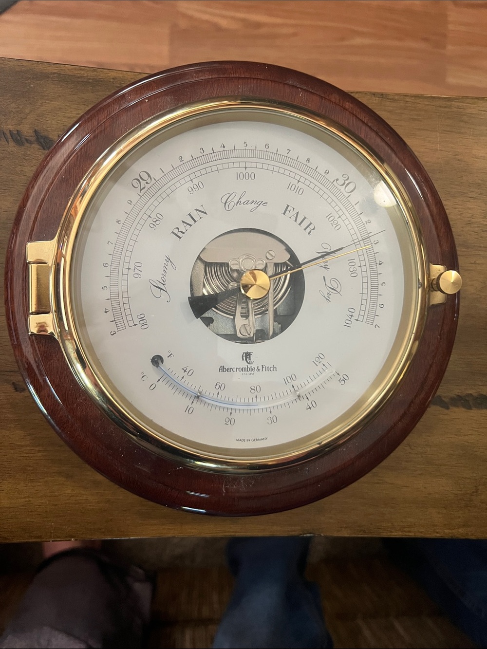 Abercrombie & Fitch Beveled Mahogany and Brass Wall Barometer